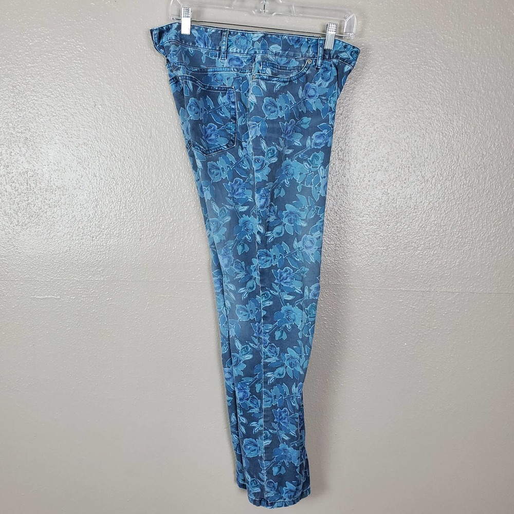 J Jill Blue Floral Slim Fit Stretch Mid Rise Pants 6P